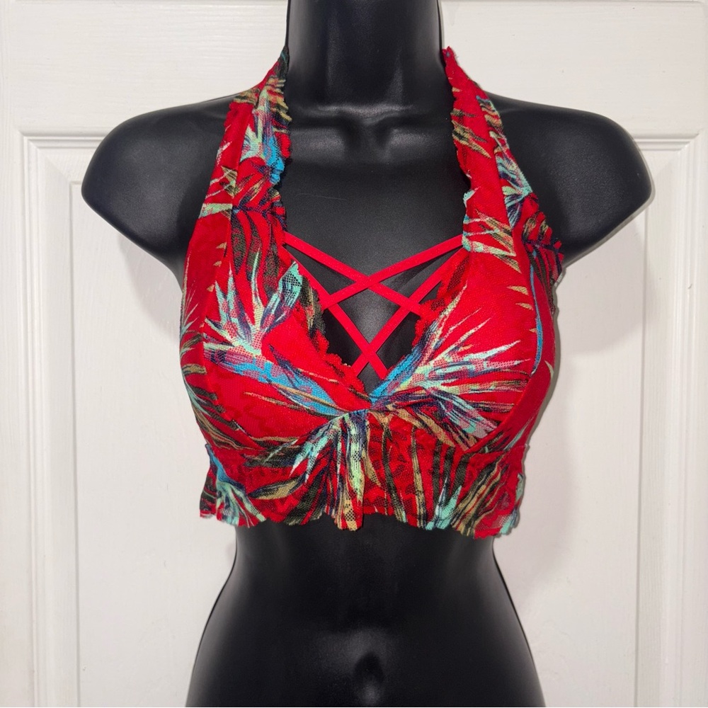 PINK Victoria's Secret Red Tropical Print Strappy Bralette